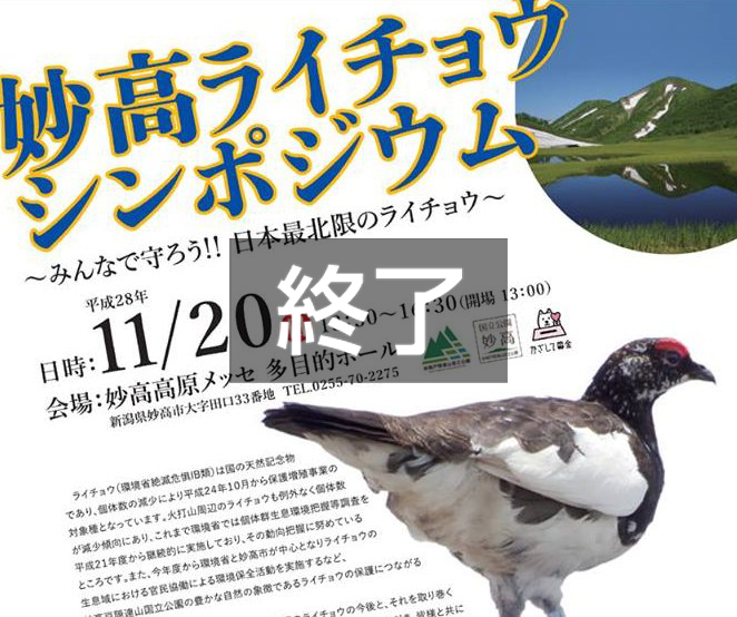 ライチョウの未来は？ 妙高でシンポジウム（11月20日　妙高高原メッセ）
