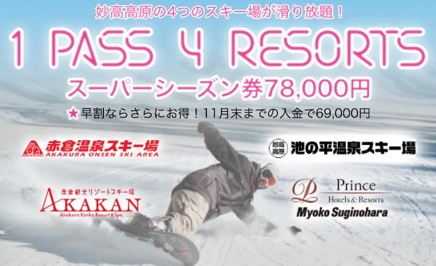 Mt.Myokoリフト券 4つのスキー場が滑り放題！早割でお得に
