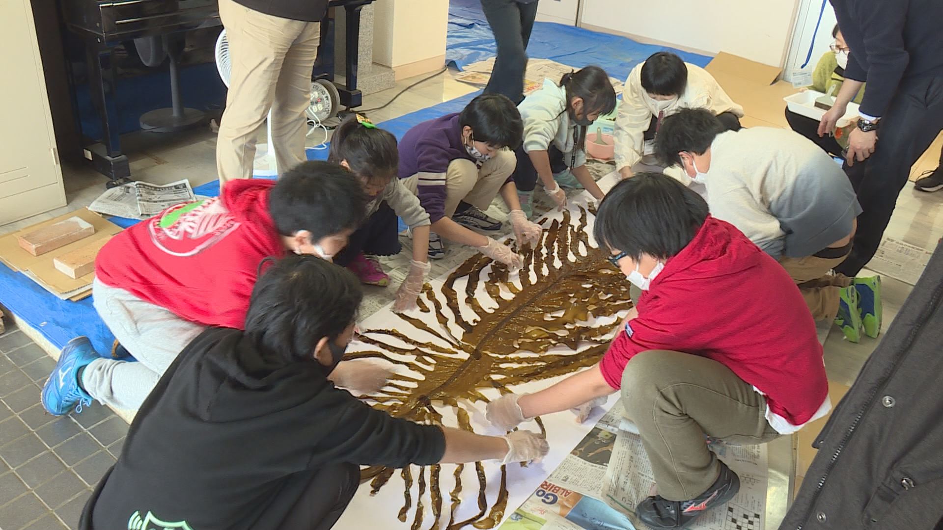 内海府小の児童がワカメの標本づくり！