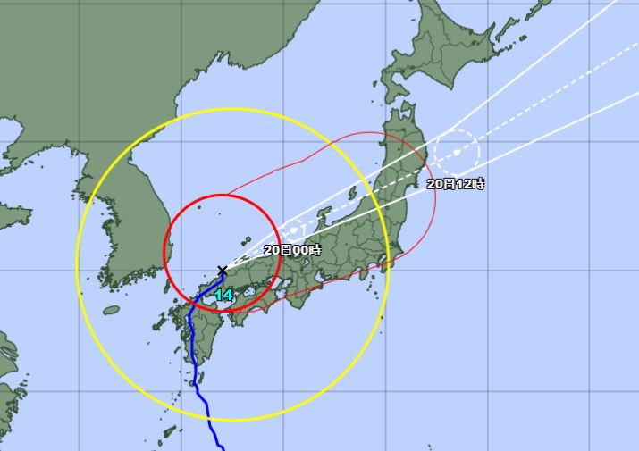 ＜台風情報＞ 20日(火) 明け方に上越地方に最接近する見込み