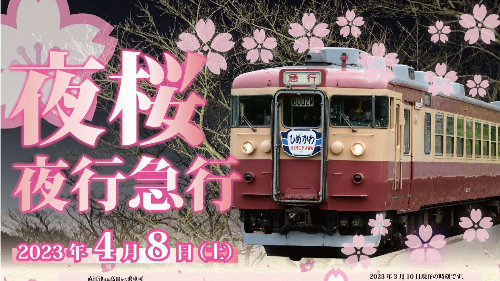 トキ鉄初！ライトアップした夜桜を楽しむ「夜桜夜行急行」 予約受付中