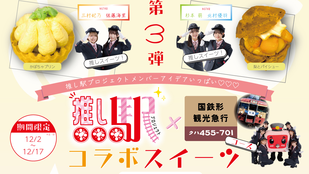 トキ鉄 NGT48推し駅メンバーのコラボスイーツが楽しめるコース！期間限定運行 予約受付中