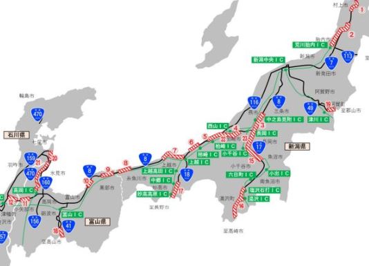 大雪による通行止めの可能性 国道8号と高速道路